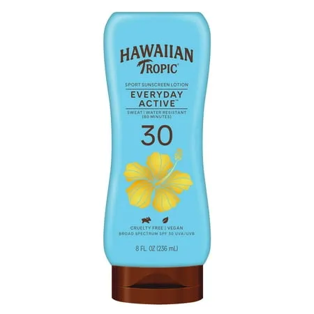 Hawaiian Tropic Everyday Active Lotion Sunscreen SPF 30, 8oz | Hawaiian Tropic Sunscreen SPF 30, Sunblock, Broad Spectrum Sunscreen, Oxybenzone Free Sunscreen, Water Resistant Sunscreen SPF 30, 8oz