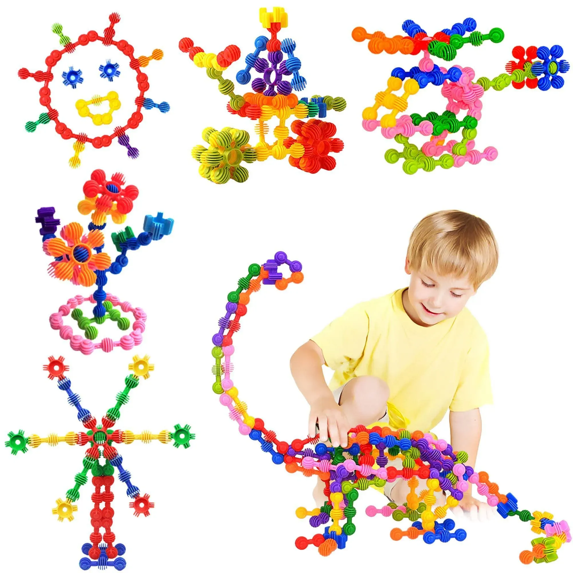 Kids Building Blocks Stem Toys, 120 Pcs Plastic Gear Interlocking Sets That Bends Safe Material Toddler Educational