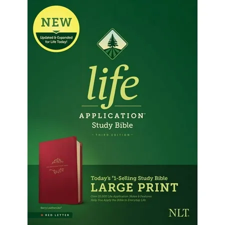 Tyndale NLT Life Application Study Bible, Third Edition, Large Print (LeatherLike, Brown/Mahogany, Red Letter) – New Living Translation Bible, Large Print Study Bible for Enhanced Readability