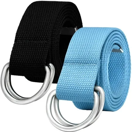 JASGOOD Men Canvas Fabric Belts Casual Web Cloth Belts with Black Double Ring Buckle 2 Pack