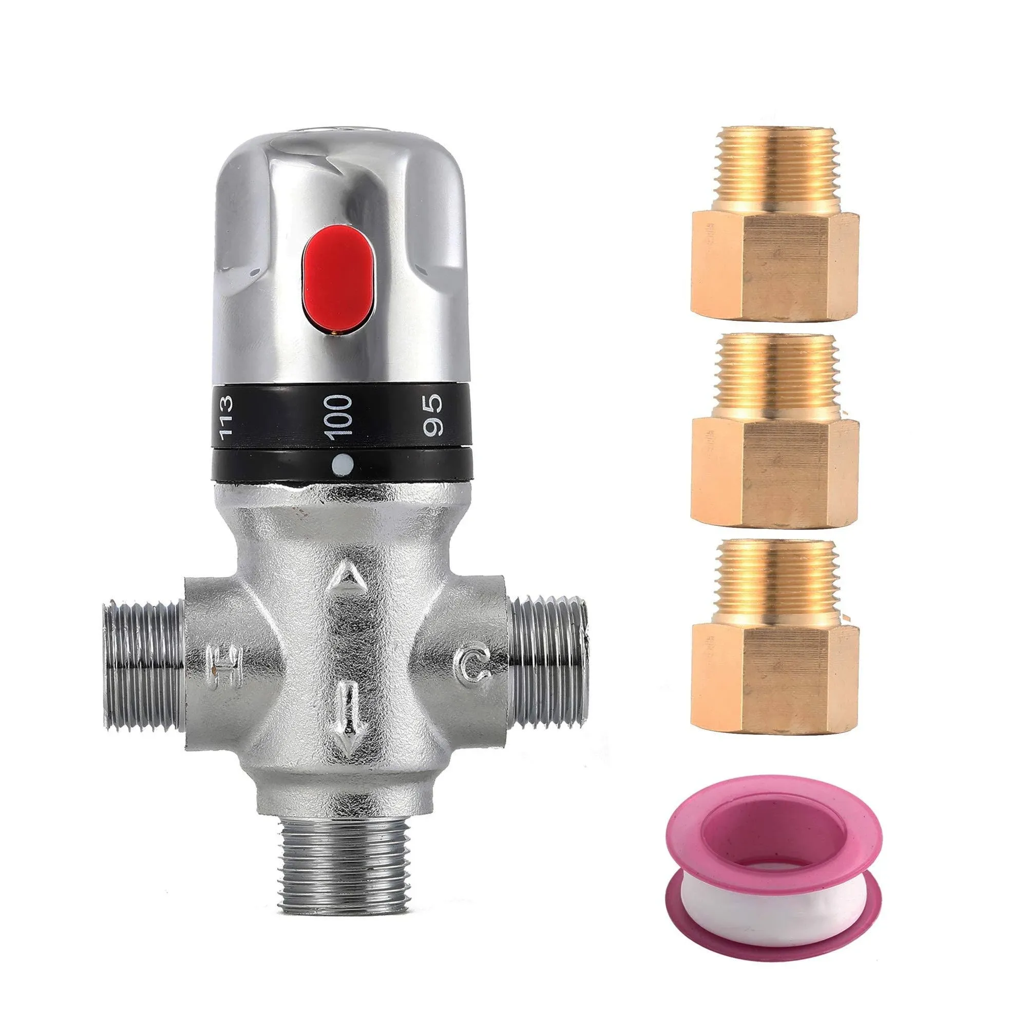 TreMax Thermostatic Mixing Valve,Shower Water Mixing Valve, with 1/2“G to 1/2‘’ NPT Connection Adaptors, Water Temperature Control Valve,Fahrenheit