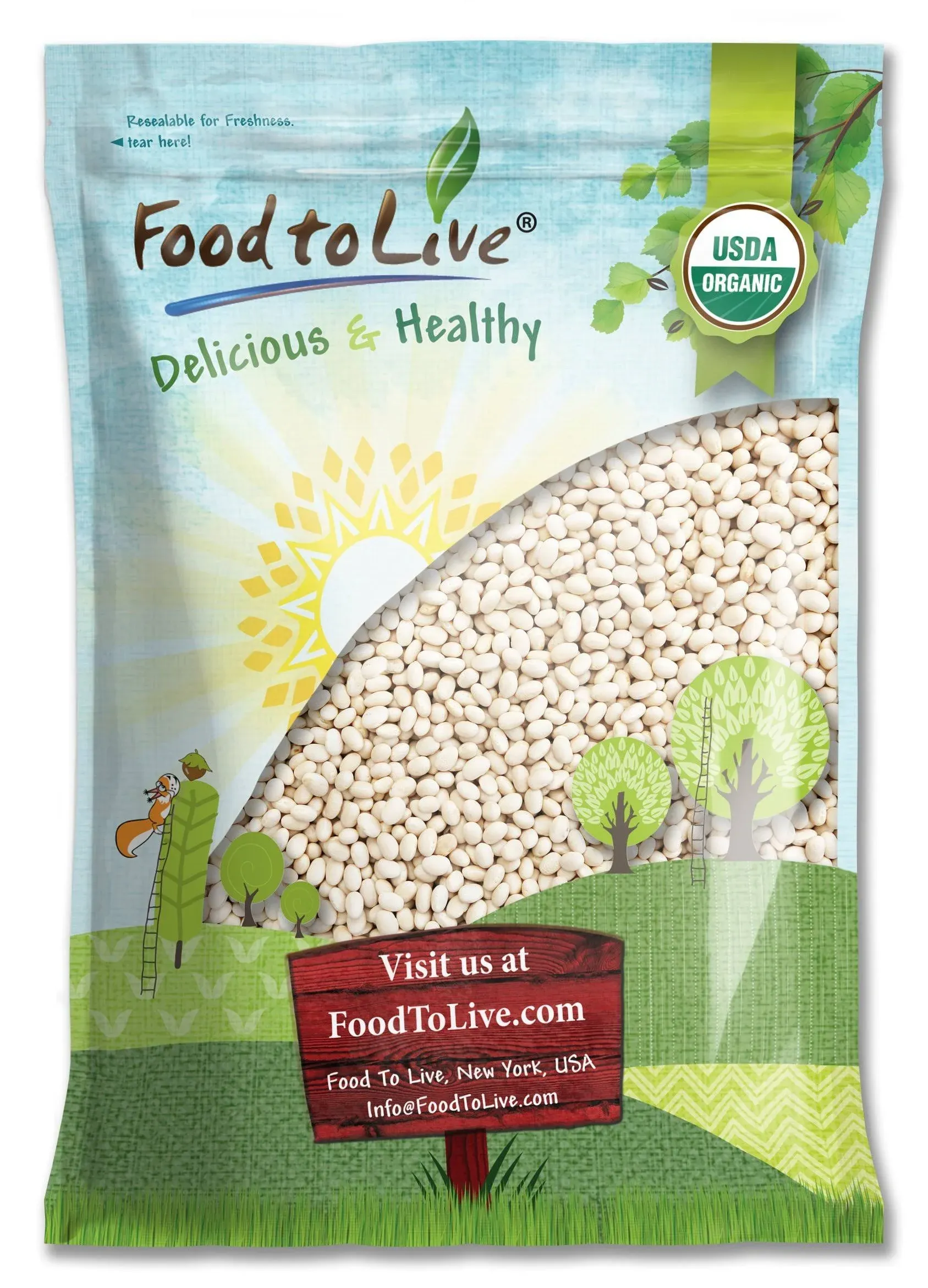 Food to Live Organic Navy Beans, 10 Pounds Non-GMO verified, Kosher, Vegan, Dried White, Bulk. High in Protein and Dietary Fiber