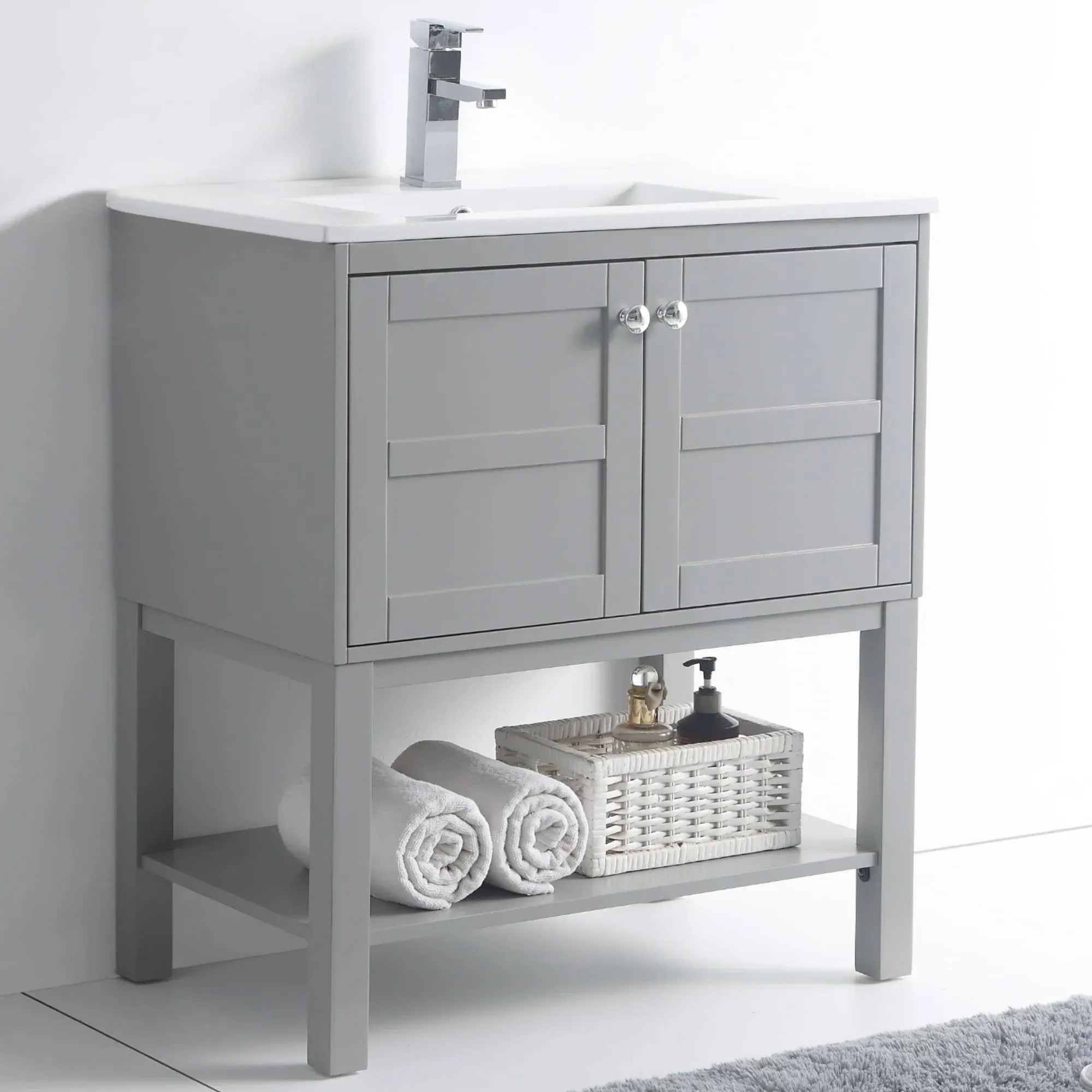 Fine Fixtures Brooklyn Vanity 30" Wide -2 Door/Shelf, White, with Sink