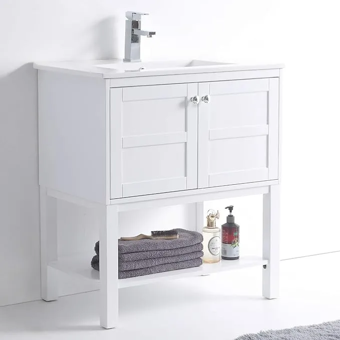 Fine Fixtures Brooklyn Vanity 30" Wide -2 Door/Shelf, White, with Sink