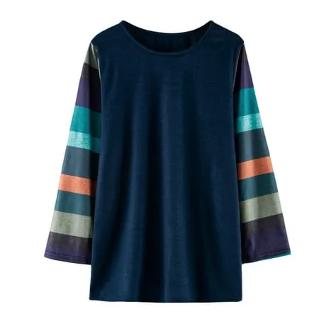 Toteaglile Kids Girls Color Block Striped Casual Tunic Tops Long Sleeve Loose Crewneck Blouse T-Shirt Tee