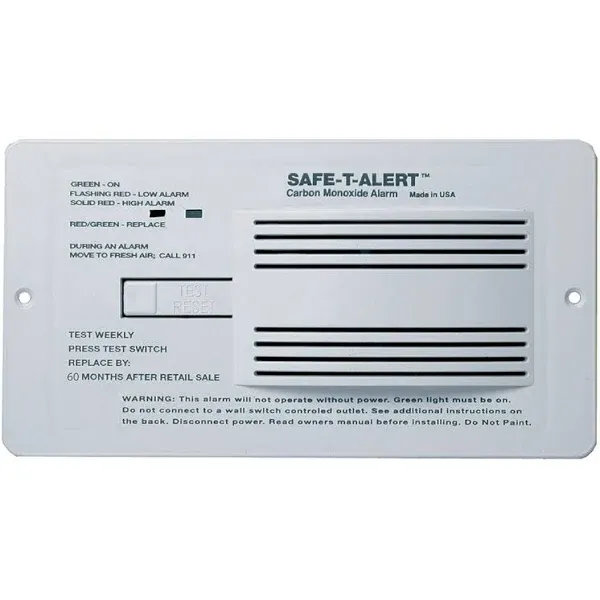 Safe T Alert 65-542-WT Classic Carbon Monoxide Alarm - 12V, 65 Series Flush Mount, White