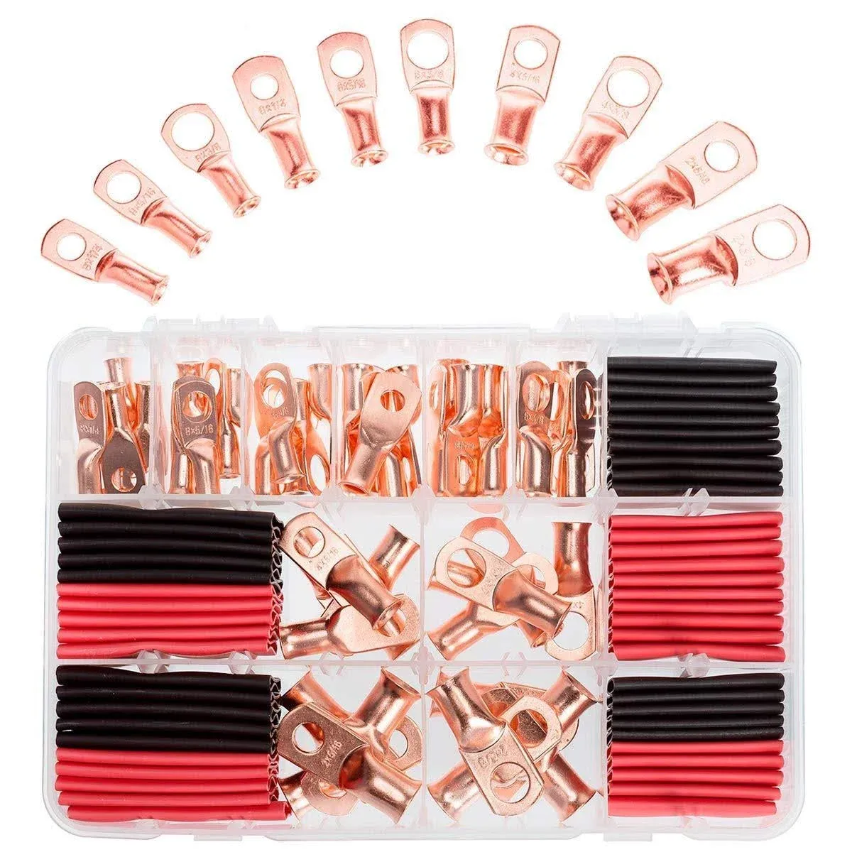 50 Pcs AWG 8/6/4/2 Heavy Duty Bare Copper Lugs, Closed End Tubular Ring Battery