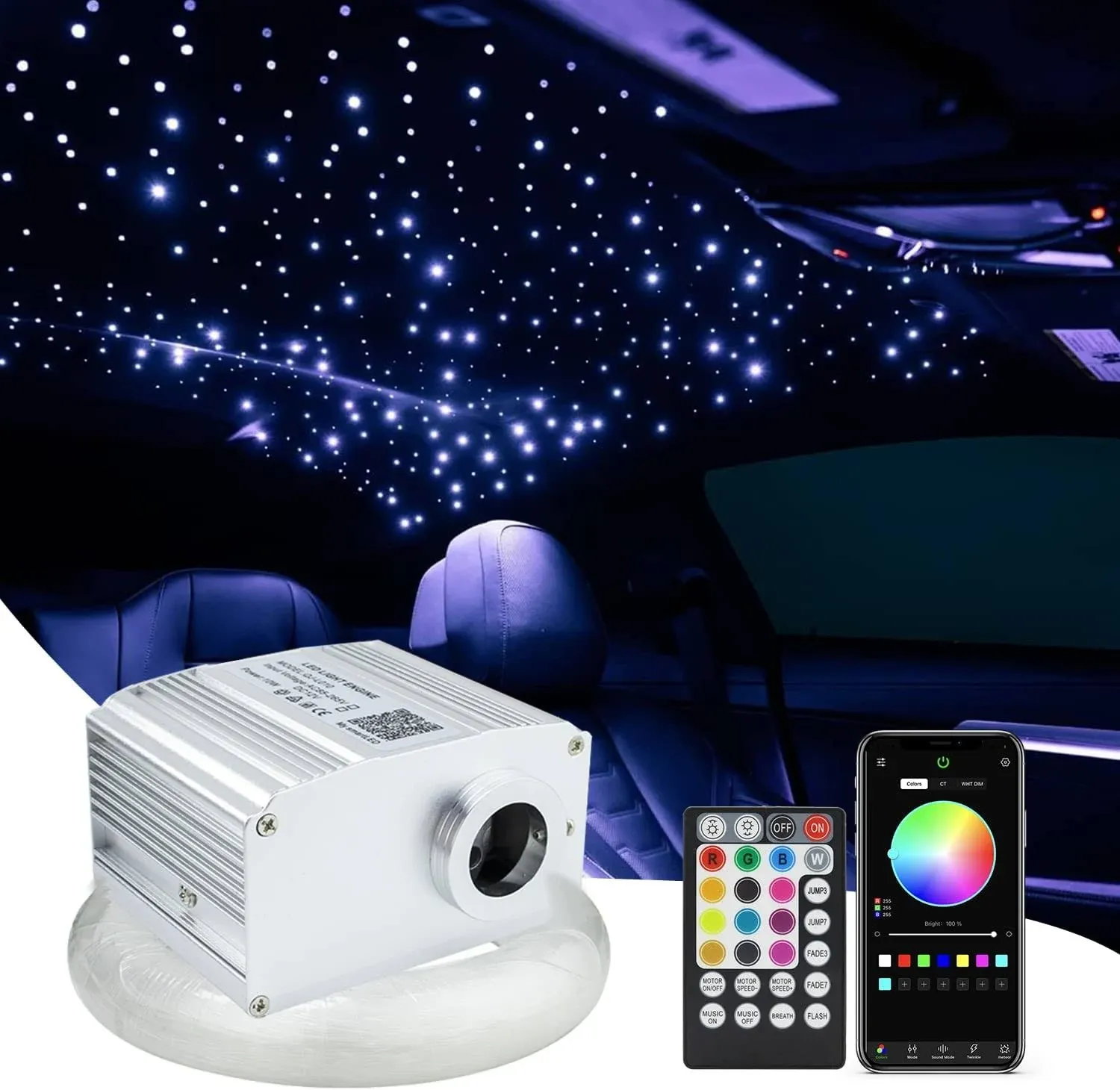 10W Twinkle RGBW LED Fiber Optic Star Ceiling Kit Light with 28key RF Remote 0.0 ...