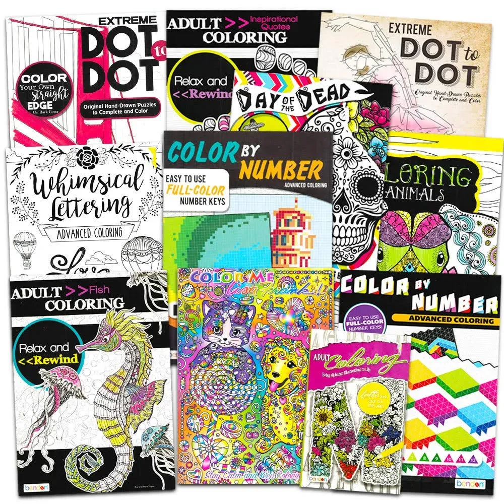 Adult Coloring Books Super Set -- 10 Deluxe Coloring Books for Adults and Teens