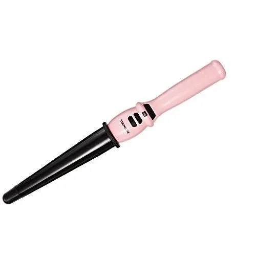 Plugged In Ceramic Tourmaline Cone Curling Wand 1&#034; Pink Black  New Box