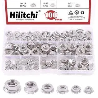 Generic Hilitchi 100pcs 304 Stainless Steel Serrated Flange SAE Hex Lock Nuts