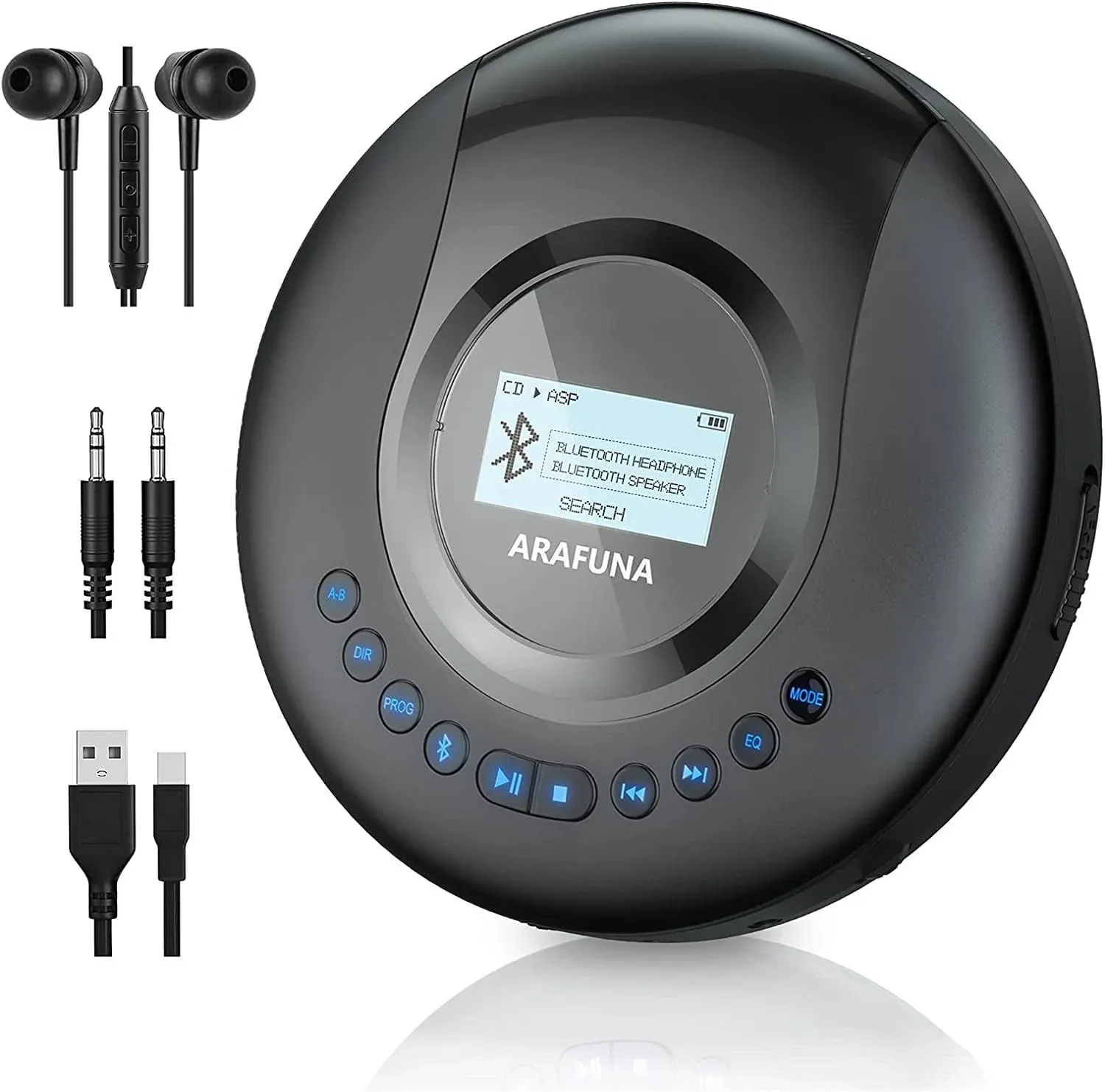 CD Player Portable ARAFUNA, Portable CD Player Bluetooth with FM Radio, 2000mAh