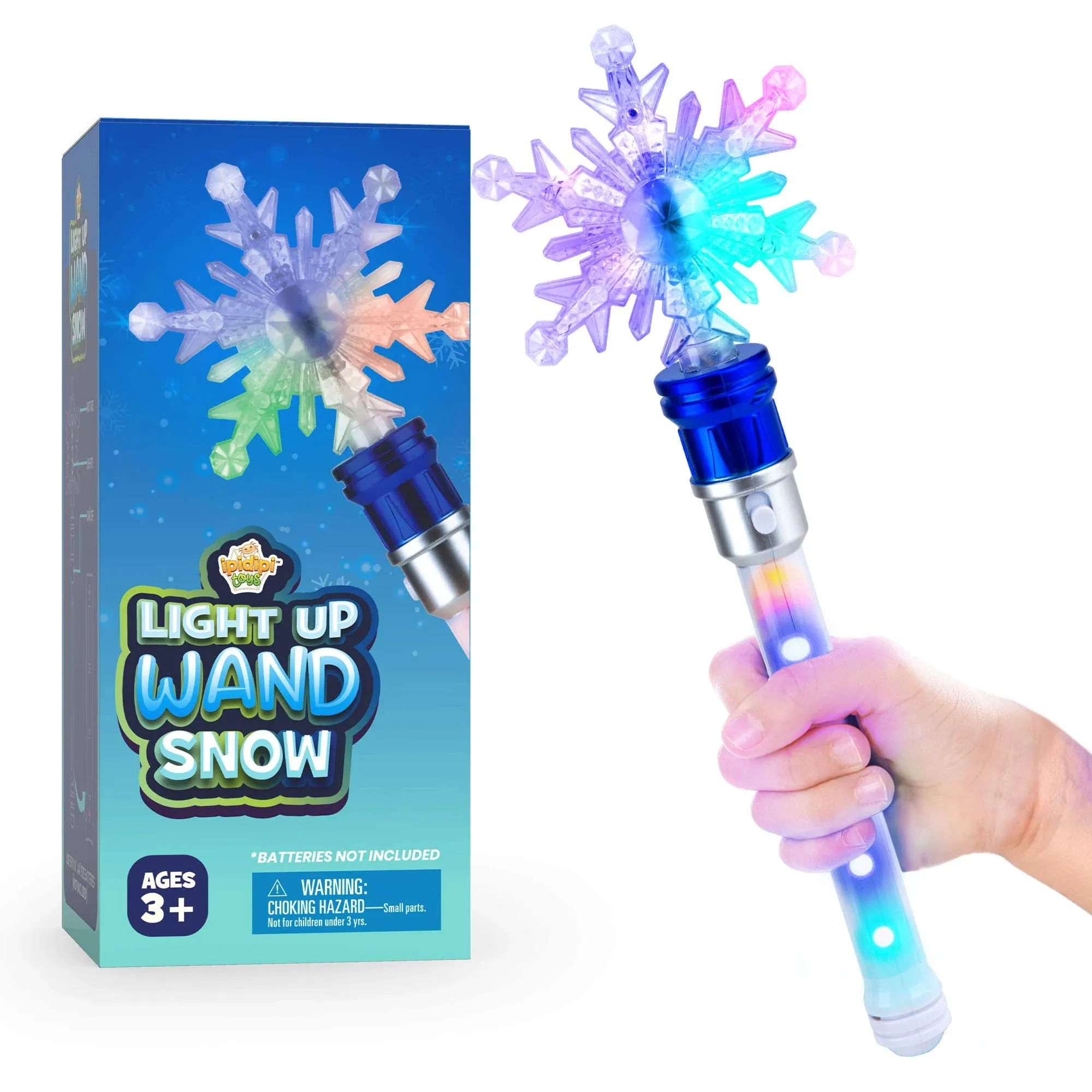 IPIDIPI TOYS Christmas Snowflake Wand - Spinning Light Up Magic Wand for Kids, Princess Fairy Sensory Toy, Holiday Party Favors and Gifts for Girls and Toddlers, Stocking Stuffers, Pretend Play Toys