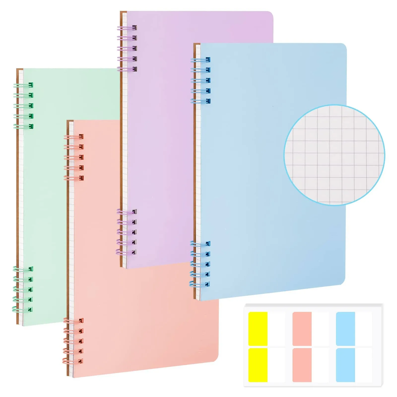 DIBALIYI 4 Pack A5 Spiral Notebook with 60 Pcs Tabs, Assorted Colors Line Journal ...