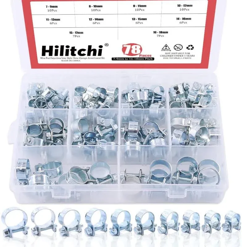 Hilitchi 78-Pcs Mini Fuel Injection Line Style Hose Clamps Assortment Kit - 1...