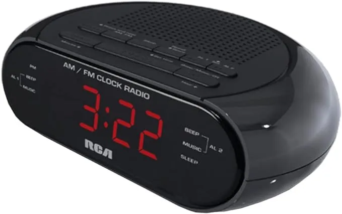 RCA RC205 Alarm Clock Radio with Red LED & Dual Wake