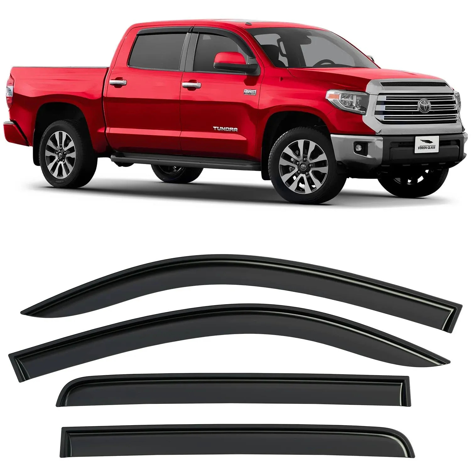 Voron Glass Tape-on Extra Durable Rain Guards for Toyota Tundra 2007-2021 CrewMax, Window Deflectors, Vent Window Visors, 4 Pieces-100429