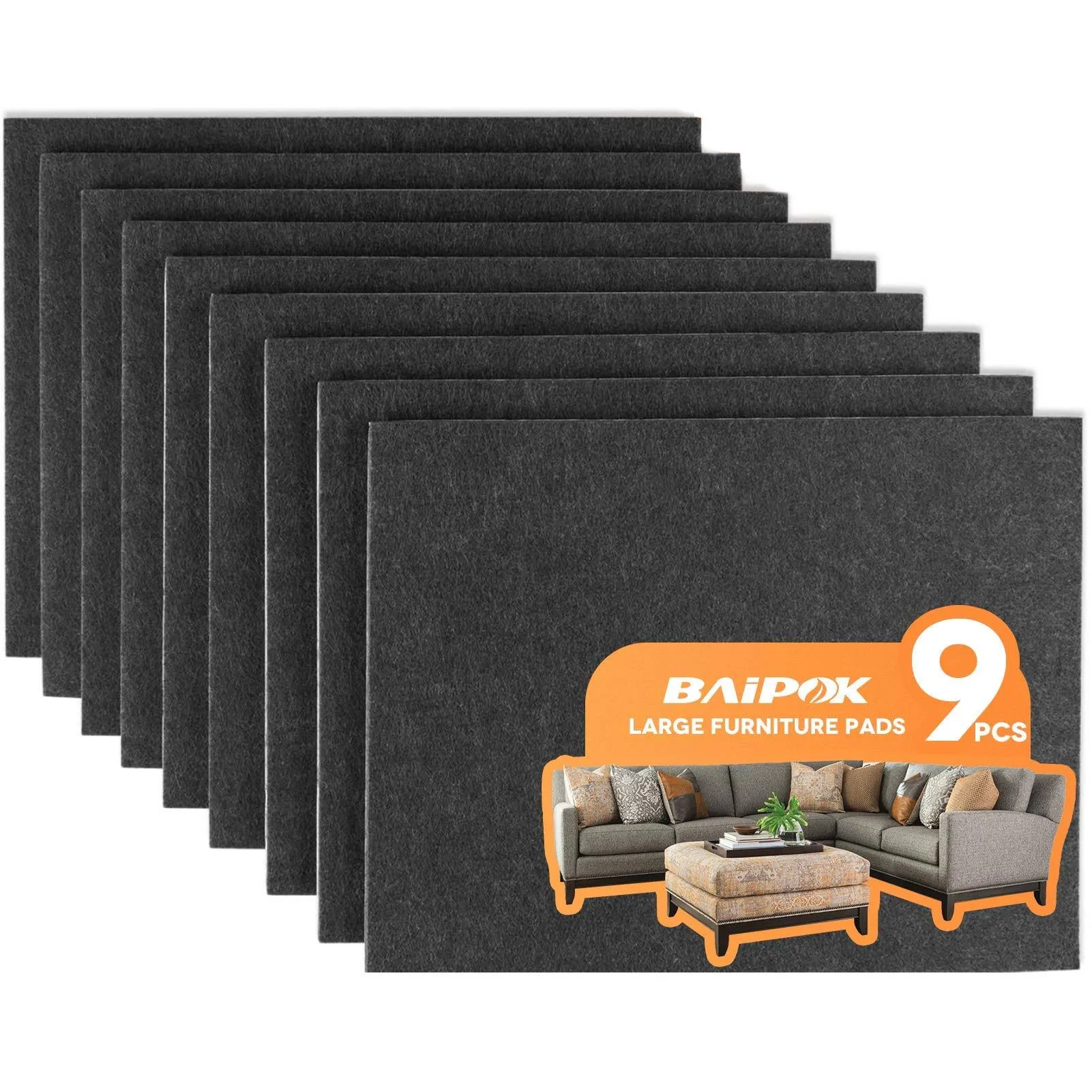 BAIPOK Store Furniture Pads 9 Pieces 8" x 6" x 1/5" Furniture Felt Pads Self ...