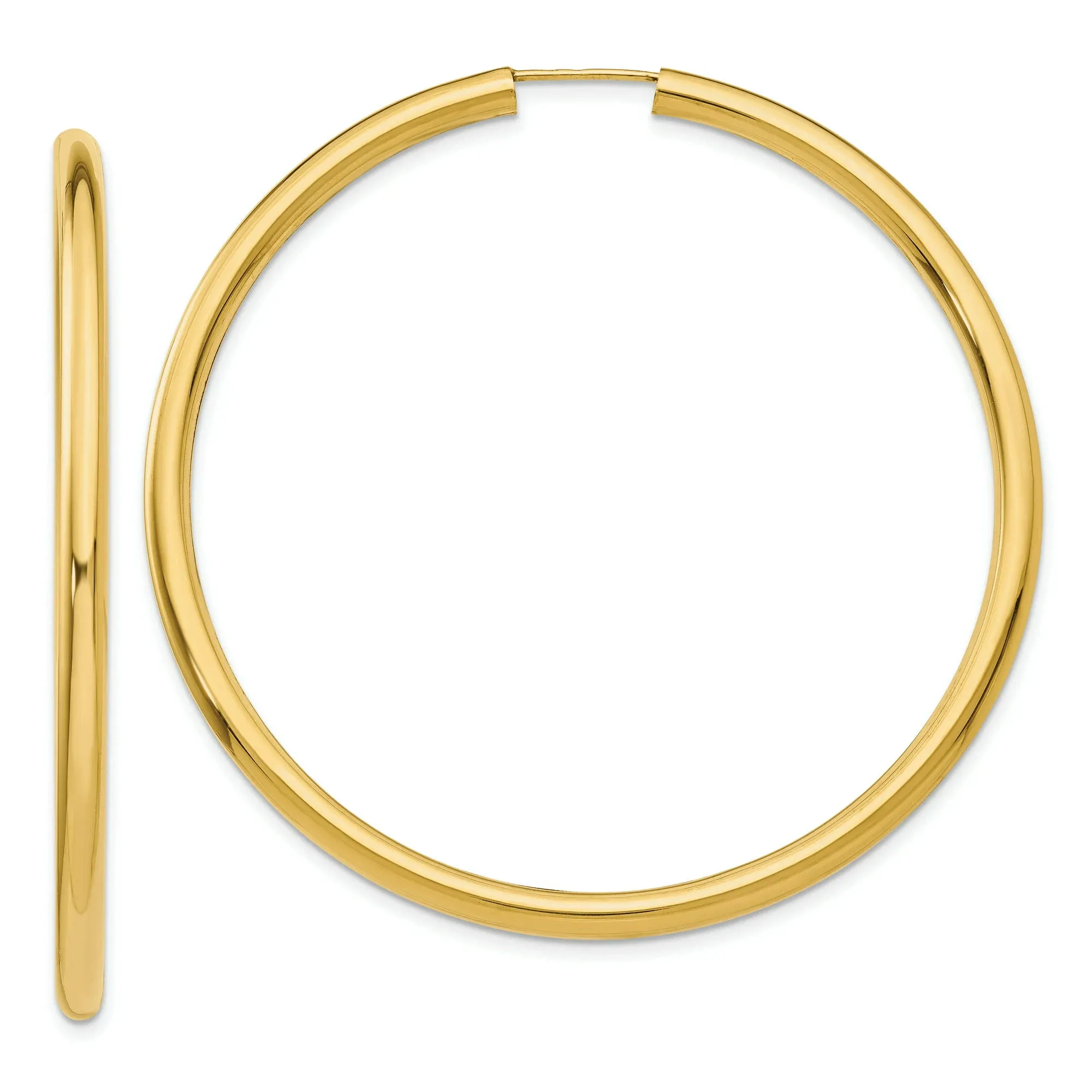 55mm 14K Yellow Gold Polished Endless Tube Hoop Earrings TF811