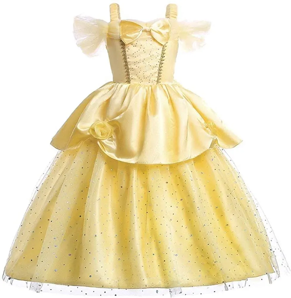 Belle Princess Costume Girls Party Dress Kids Christmas Halloween Cosplay Beauty