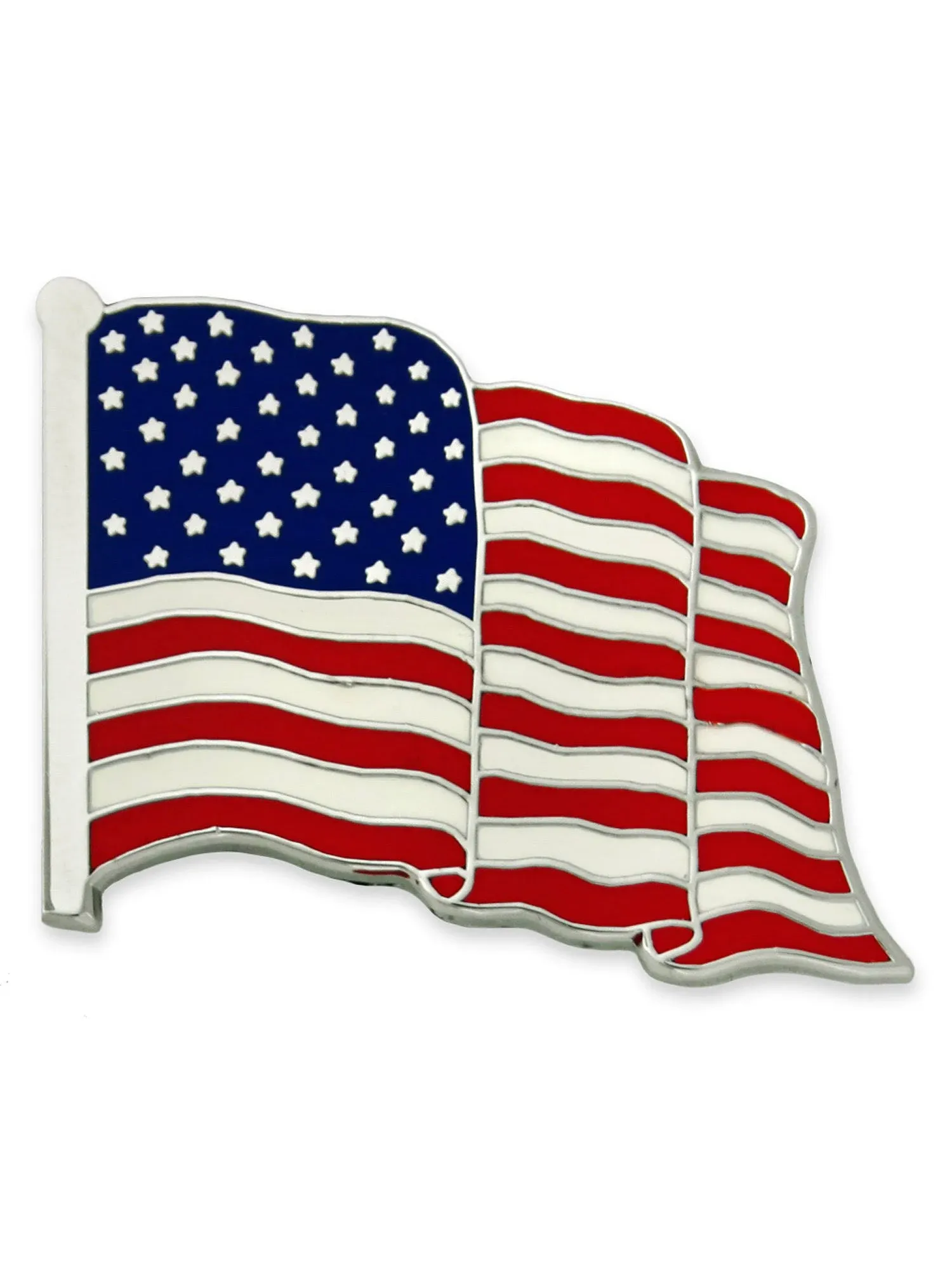 PinMart Pinmart's Made in USA Waving American Flag Enamel Lapel Pin - Silver, Size: 50 Pack