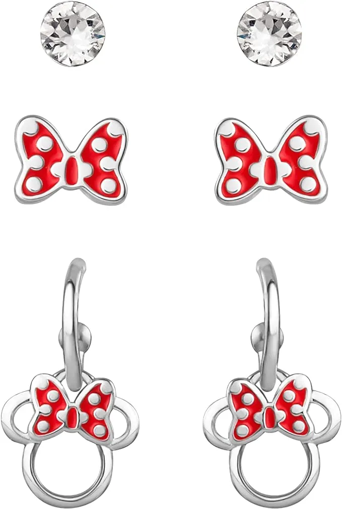 Disney Women s Crystal Silver Plated Minnie Mouse Stud Earring Set