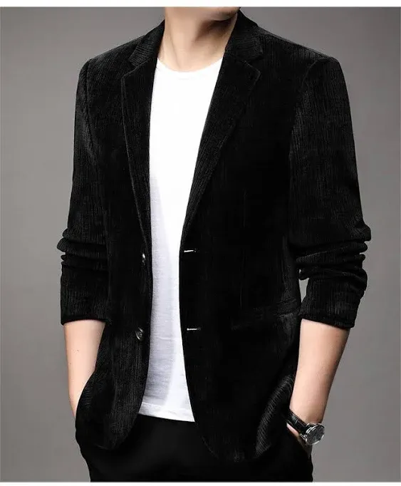 Mens Slim Fit Blazer Solid Color Suit Jacket One Button Sports Coat