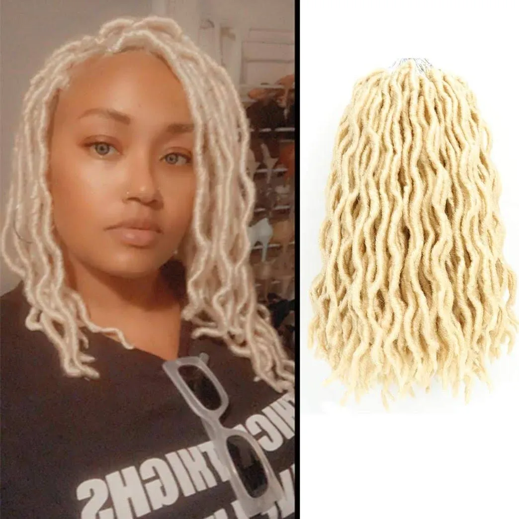 Short Gypsy Locs Crochet Faux Locs 12 Inch 8 Packs/Lot Goddess Faux Locs Crochet Hair Natural Looking Pre-Looped Kanekalon Synthetic Crochet Braids Hair Extensions (12inch,Blonde613#)