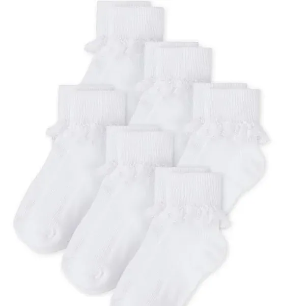 Girls Ruffle Turn Cuff Socks 6-Pack - White