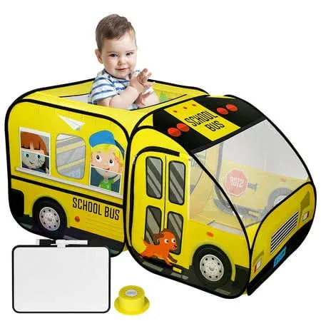 School Bus Pop-Up Kids Tent with Sound Play Button, Ball Pit for Toddler &amp; up - 