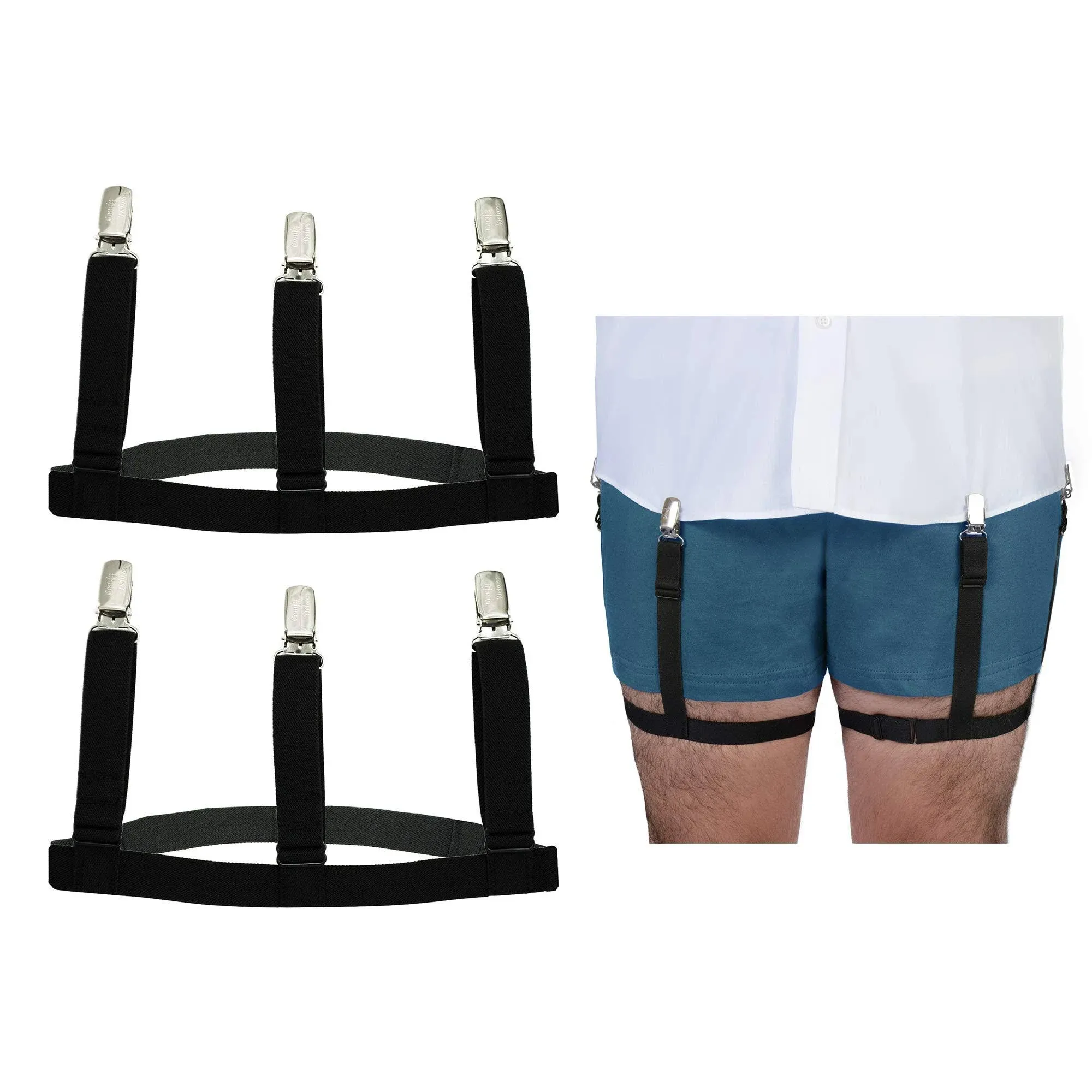 Adjustable Shirt Garters with Locking, Non Slip Clips for Men and Women