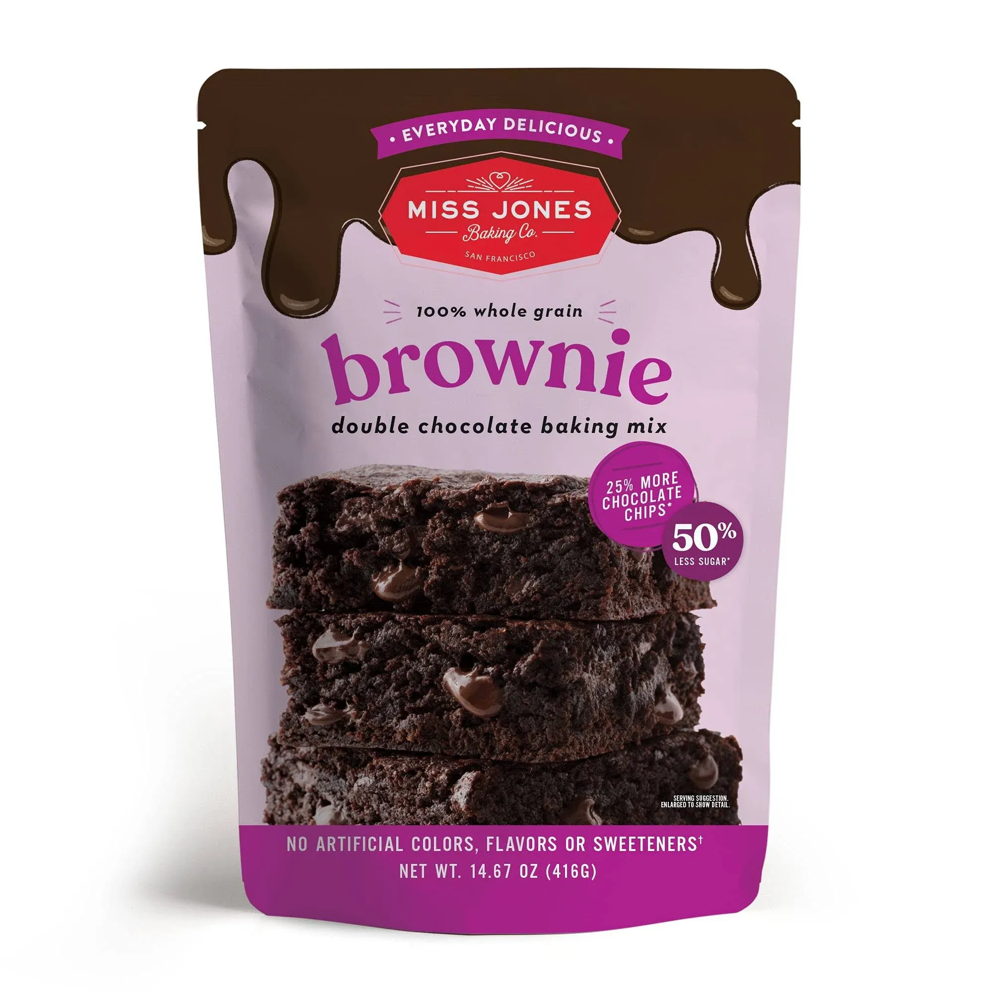 Miss Jones Gluten-Free Baking Brownie Mix - More Chocolate Chips, Guilt Free Brownie Mix, Naturally Sweetened Desserts & Treats, 14.67 Ounce (Pack of 1)