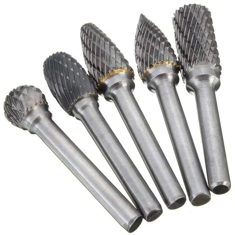  5PCS Double Cut Carbide Rotary Burrs Set  5PCS 1/4&#034; Shank Carbide Rotary Burrs