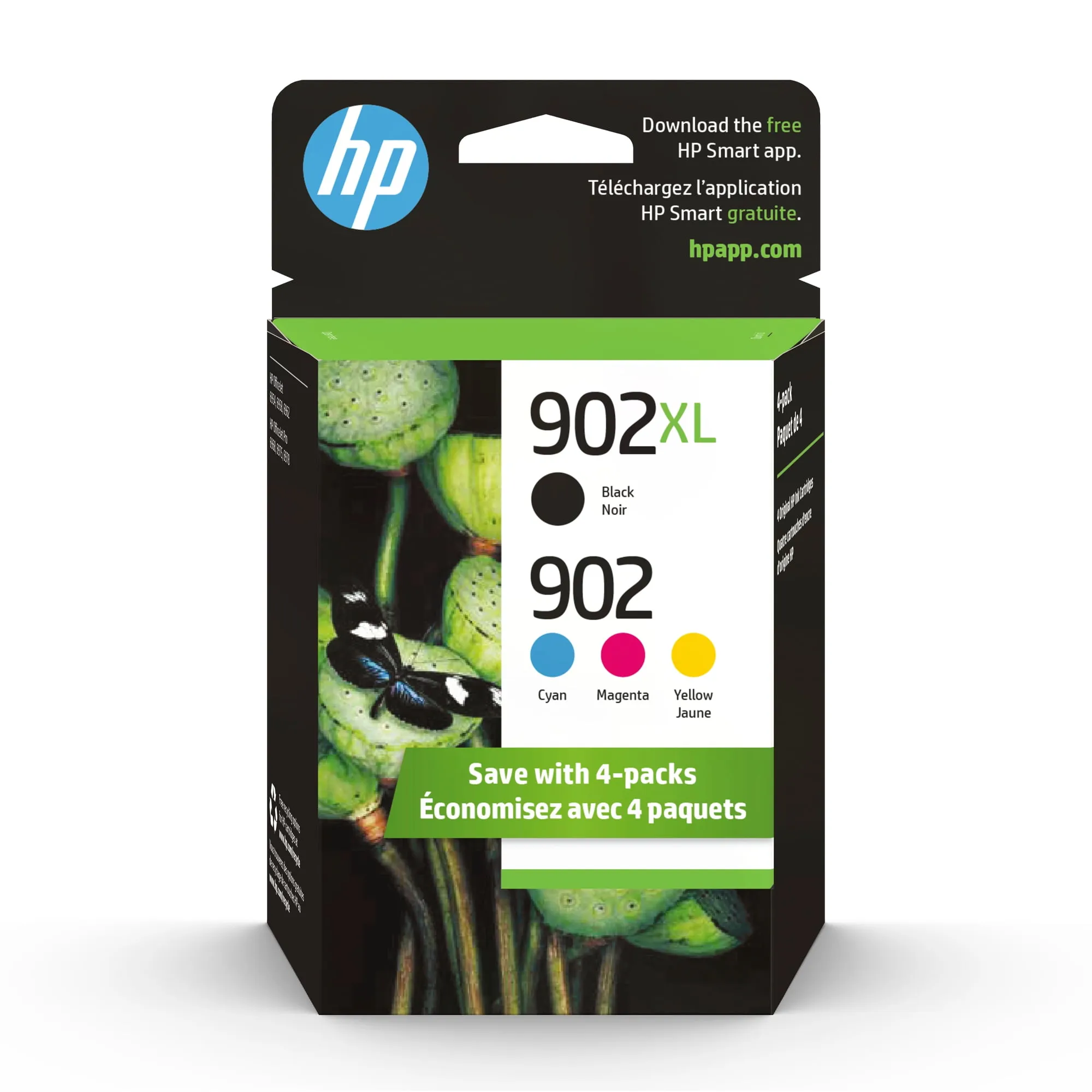 HP 902 / 902Xl (T0a39an) Ink Cartridges (Cyan Magenta Yellow Black) 4-Pack in Retail Packaging