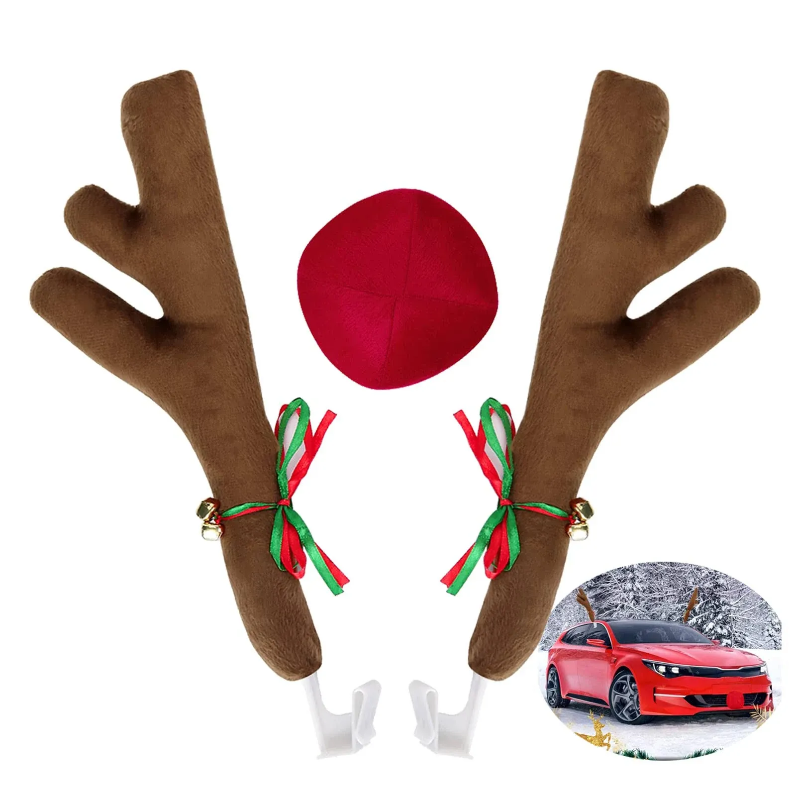 Car Christmas Reindeer Antlers &amp; Nose Decorationsrud<wbr/>olph Set Reindeer Ornament C