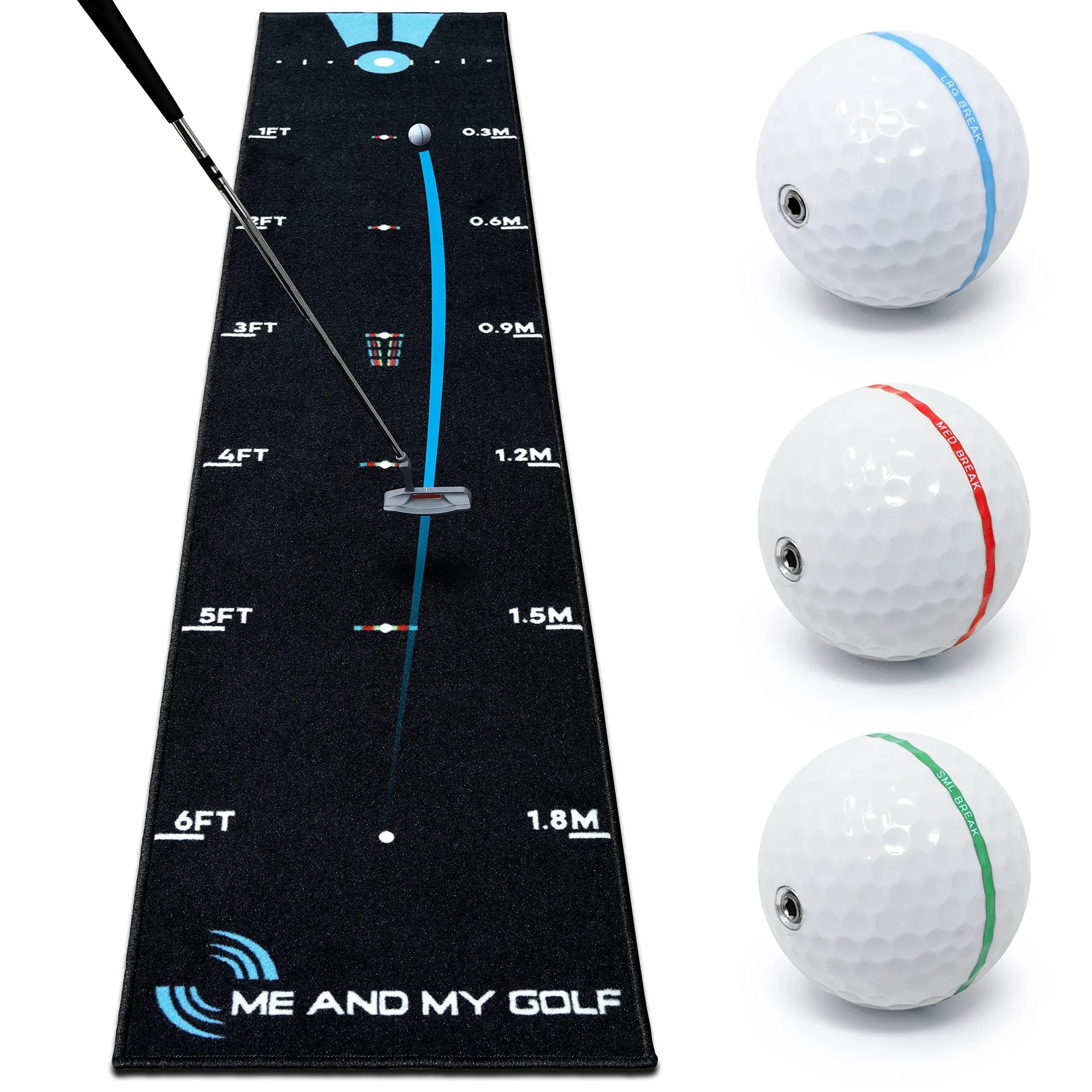 Me and My Golf Golf Breaking Ball Putting Mat (7.5ft) Black/Blue Putting Aids