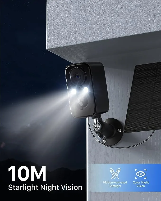 Security Cameras Wireless Outdoor: Cameras for Home Security WiFi Camera with Solar Panel Battery Powered Surveillance System Kit Motion Sensor Alarm Floodlight Night Vision IP66 Waterproof