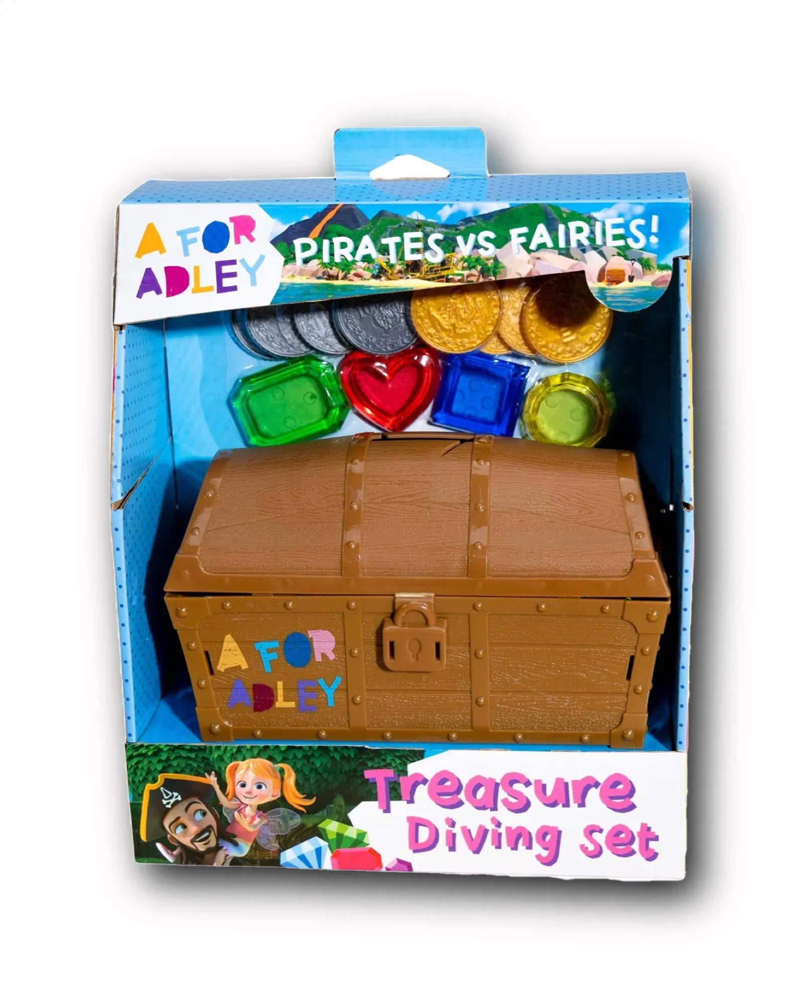 A for Adley Merch, Adley Toy Pirates Vs Fairies Treasure Dive Chest for Boys and Girls for Water Toy Fun As Seen on adley's You Tube Channel A for