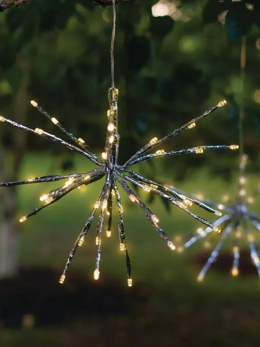 Solar LED Hanging Snowflake Light - Starburst Style Outdoor Light, Flexible Branches, For Garden, Patio, Outdoor Living Area - 48 Warm White LEDs