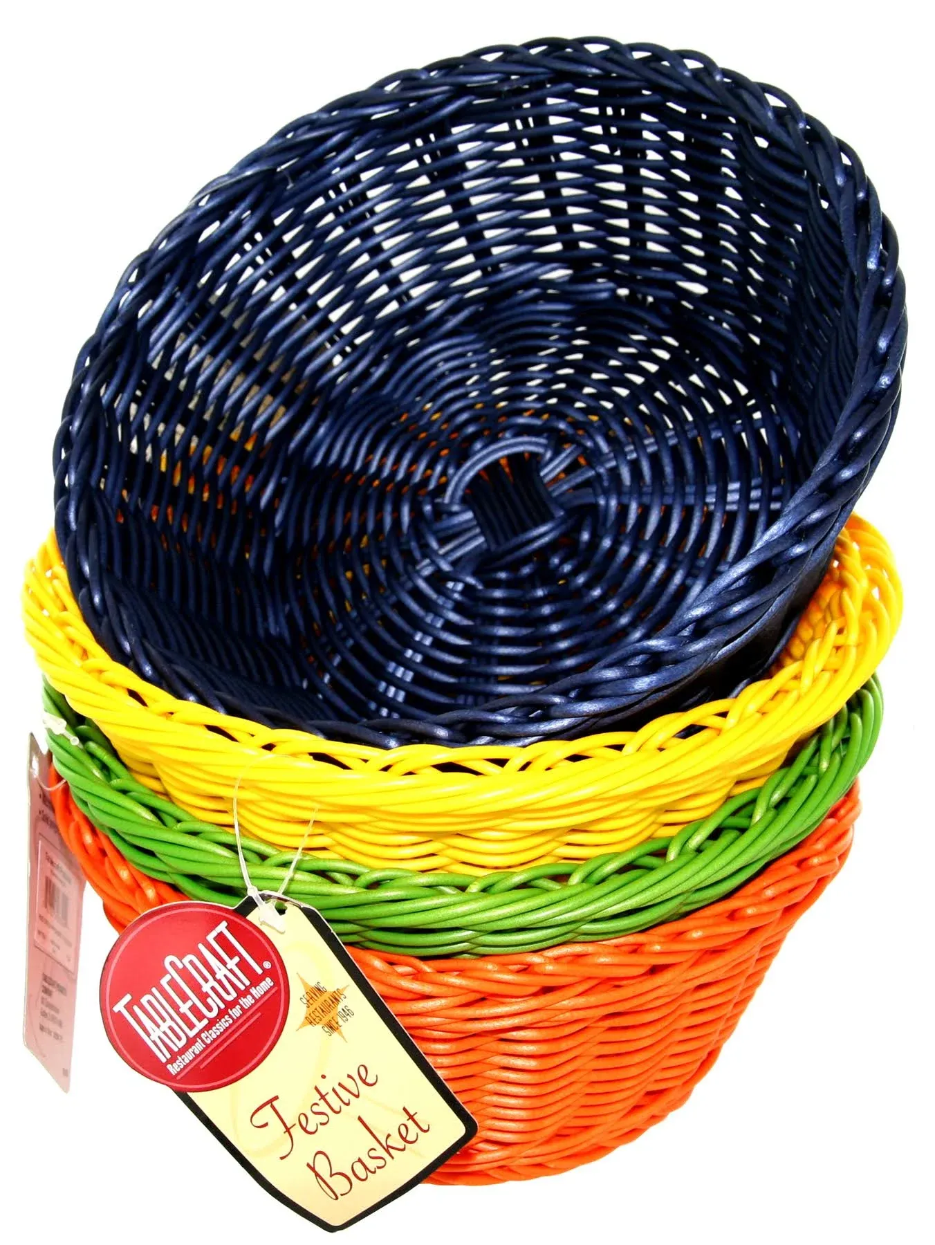 Tablecraft HM1175A Ridal Collection 8 1/4" x 3 1/4" Assorted Color Round Handwoven Baskets