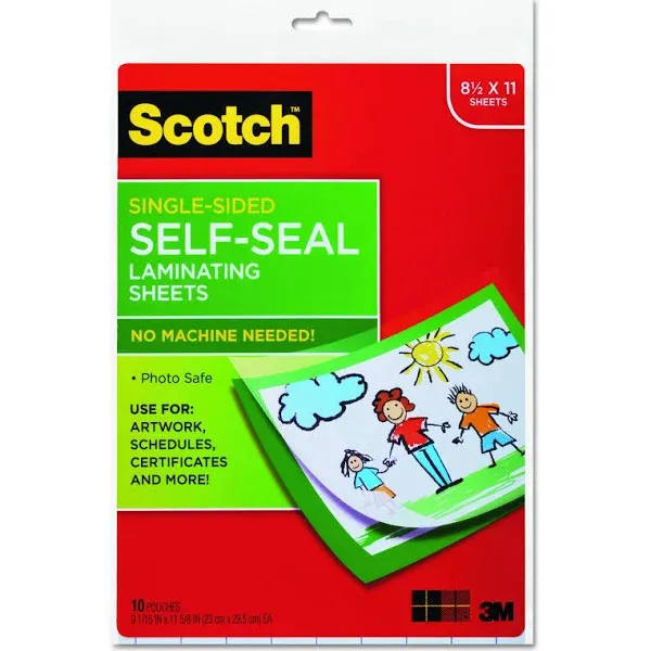 MotivationUSA Scotch LS854SS10 Self-Sealing Laminating Sheets, 6.0 mil, 8 1/2 x 11, 10/Pack