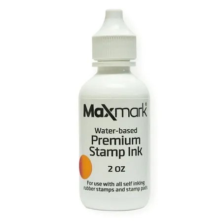 MaxMark Premium Refill Ink for Self Inking Stamps and Stamp Pads, Orange Color - 2 oz.