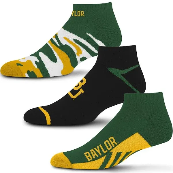 for Bare Feet NCAA Baylor Bears Camo Boom 3 Pack Ankle Sock Team Colors Large