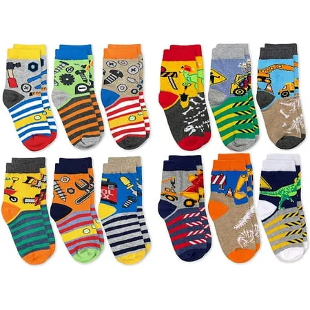 Jefferies Socks Boys Multicolored Stripe Fashion Variety Crew Socks 12 Pair Pack