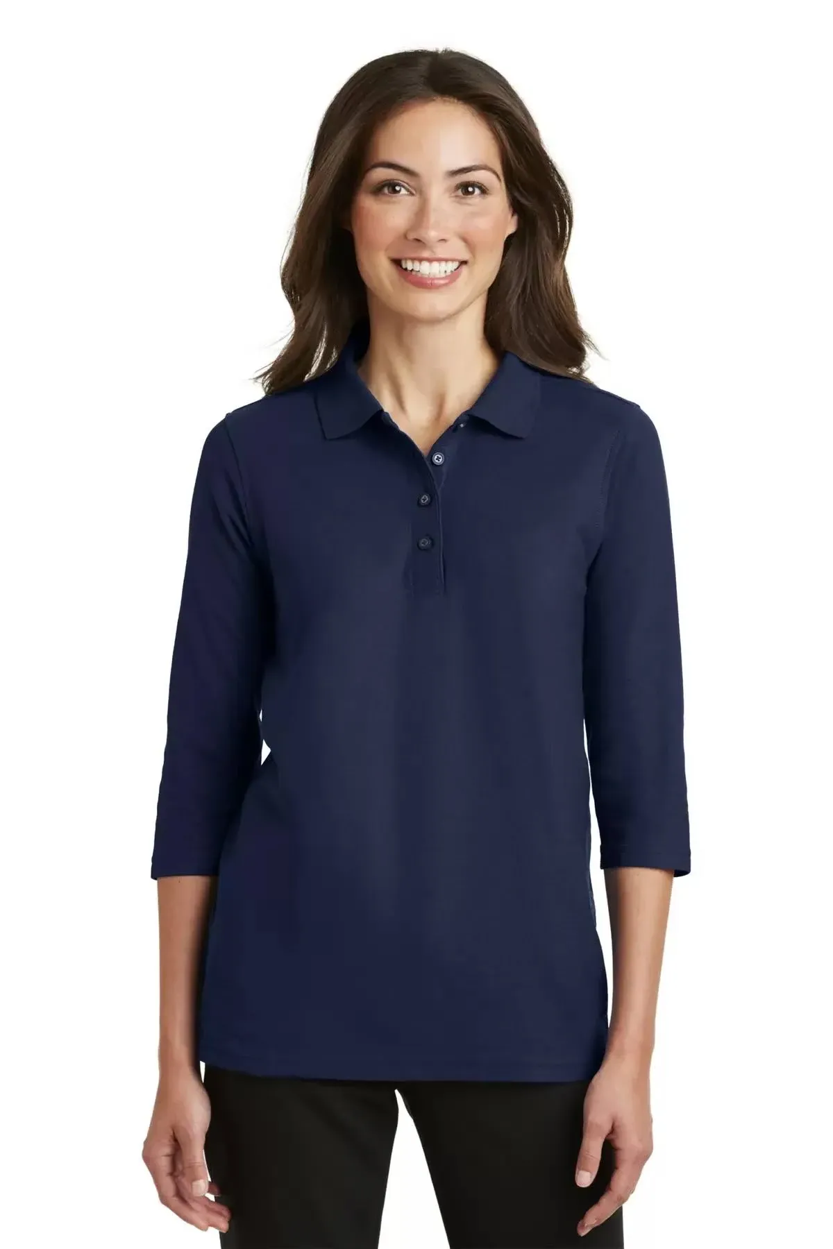 Port Authority L562 Ladies Silk Touch 3/4-Sleeve Polo - Black - M