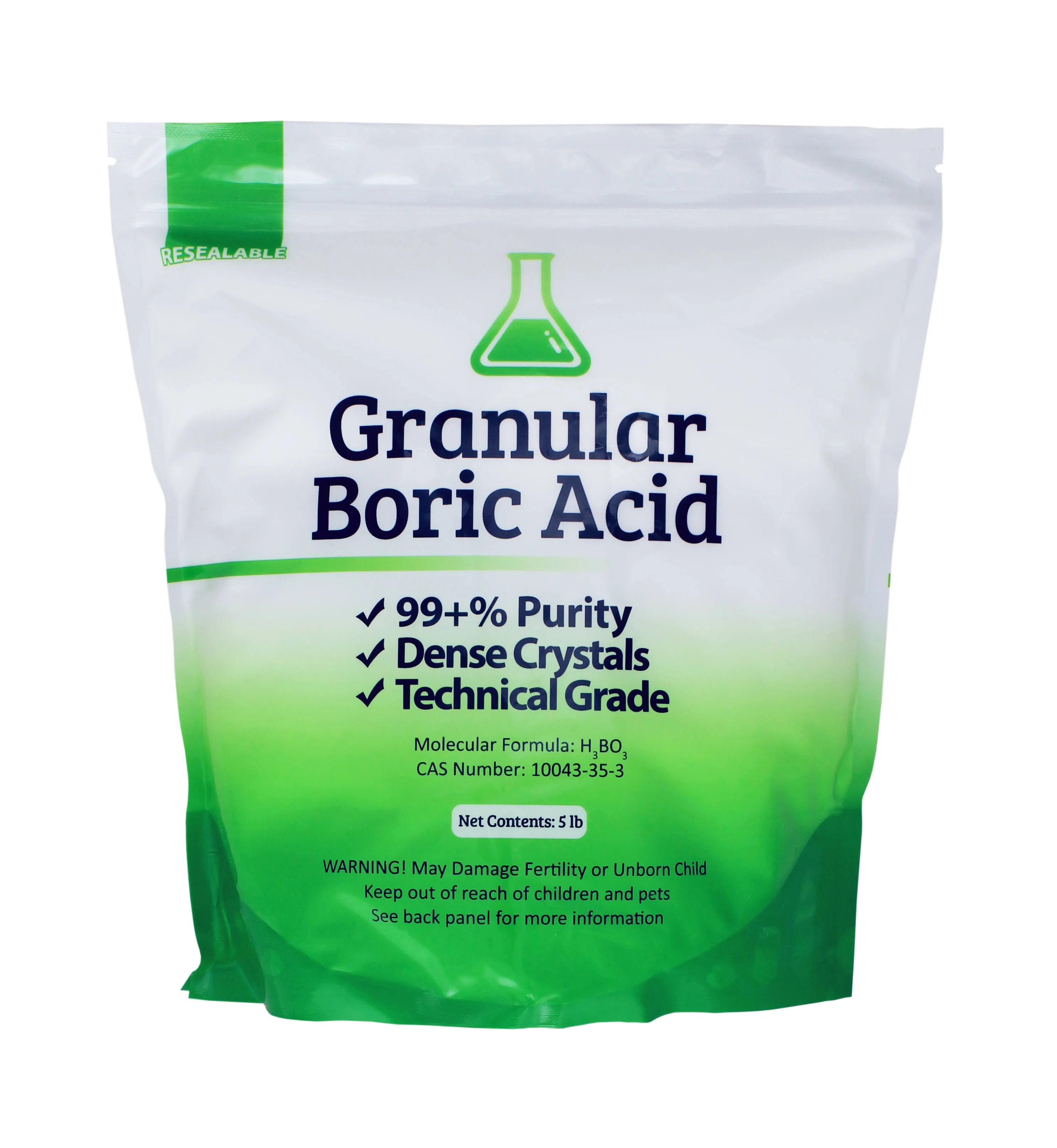 5 lb Granular Boric Acid H3BO3 99.9+% Pure Orthoboric Acid