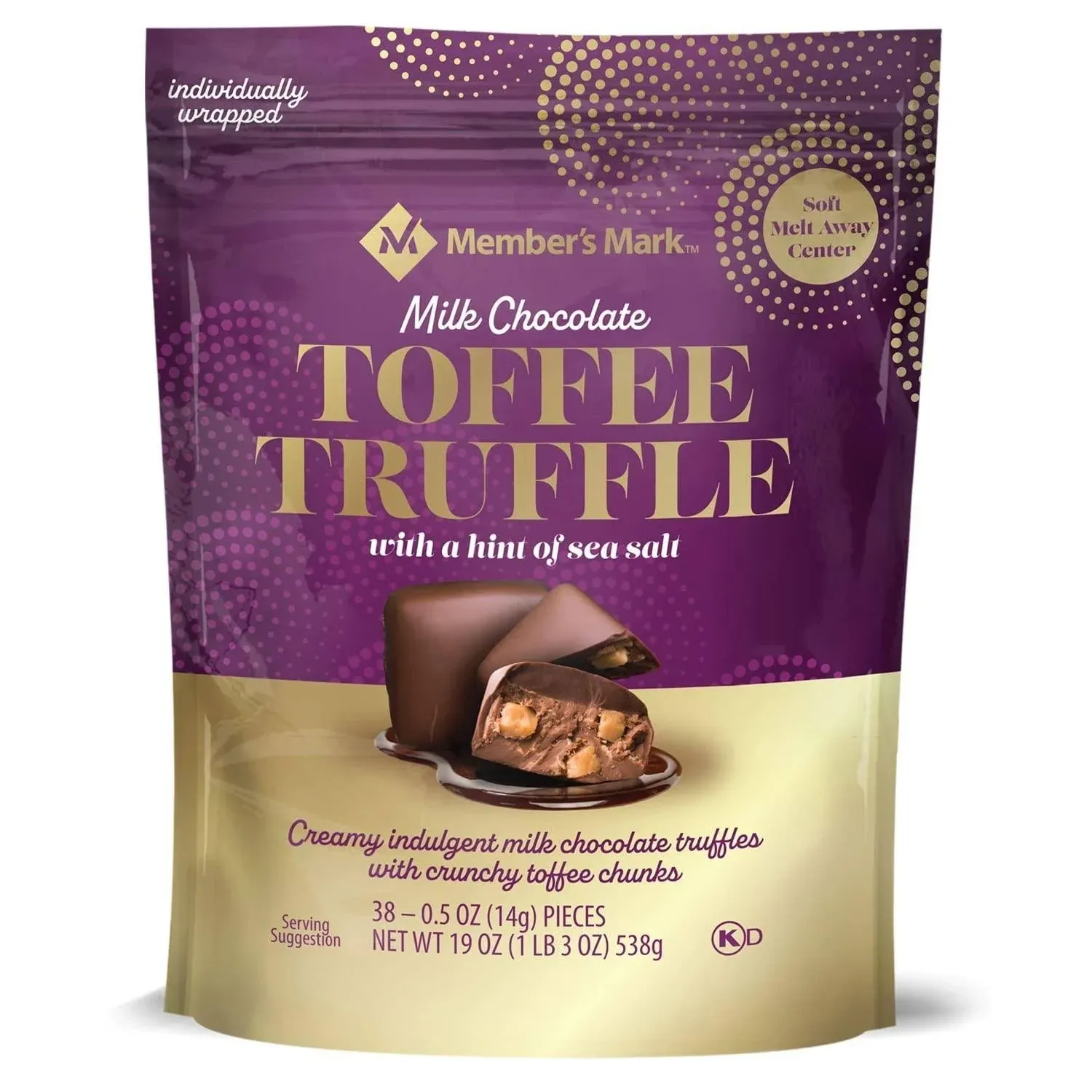 Members Mark Milk Chocolate Toffee Truffle with Sea Salt 19 oz 38 Count Pack of 1