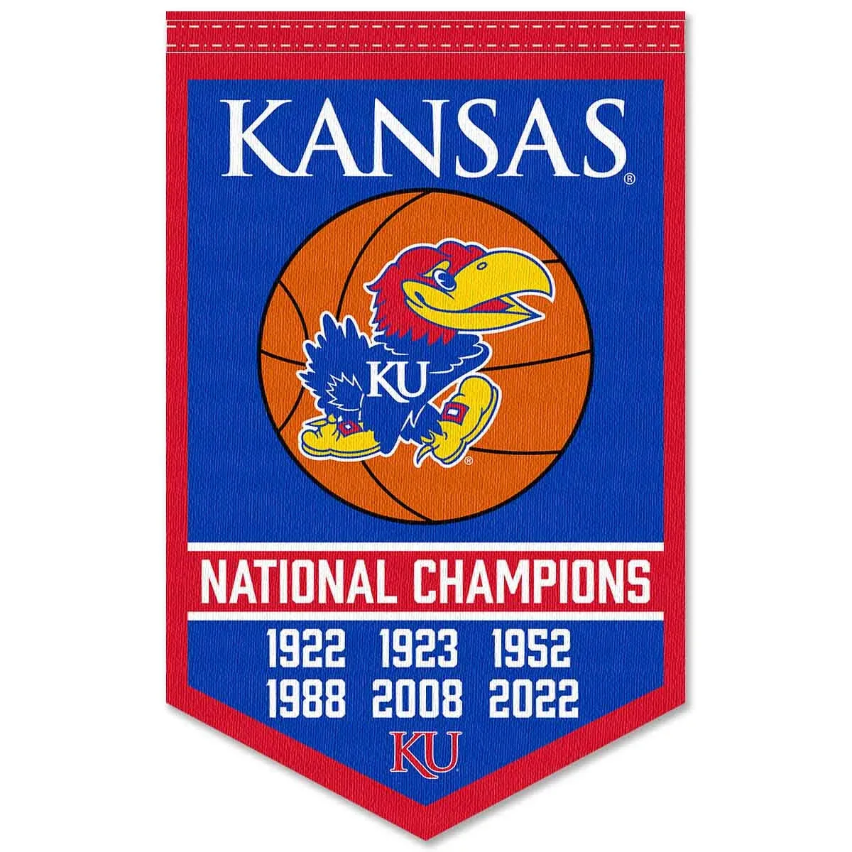 Kansas Ku Jayhawks 6 Time Basketball National Champions Banner