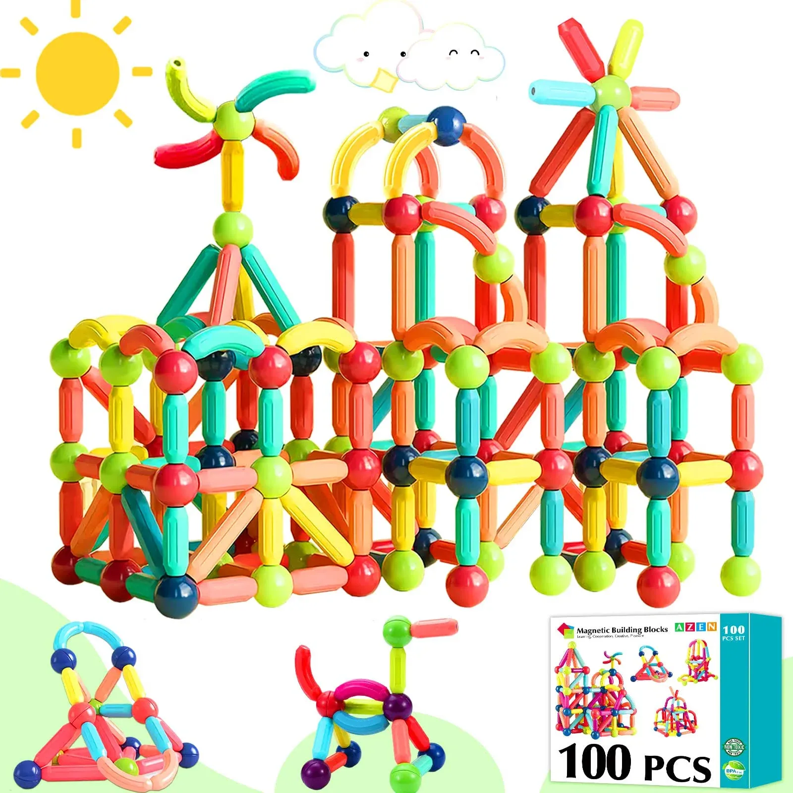 100pcs Magnetic Toys Building Blocks, Magnets for Kids 3 4 5 6 Year Old, Toddler ...