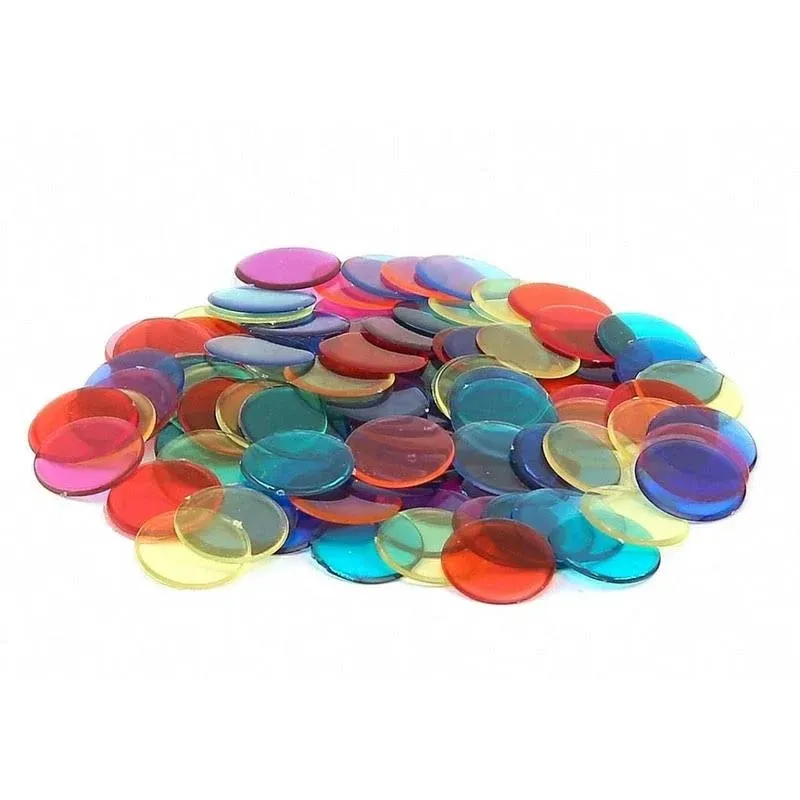 Hygloss Products, Inc 500-Translucent Chips-Plastic Color Bingo Supplies Discs for Counting, Game Tokens, Markers-Translucent, 7/8" Diameter, 500 Pack, 500 Pcs